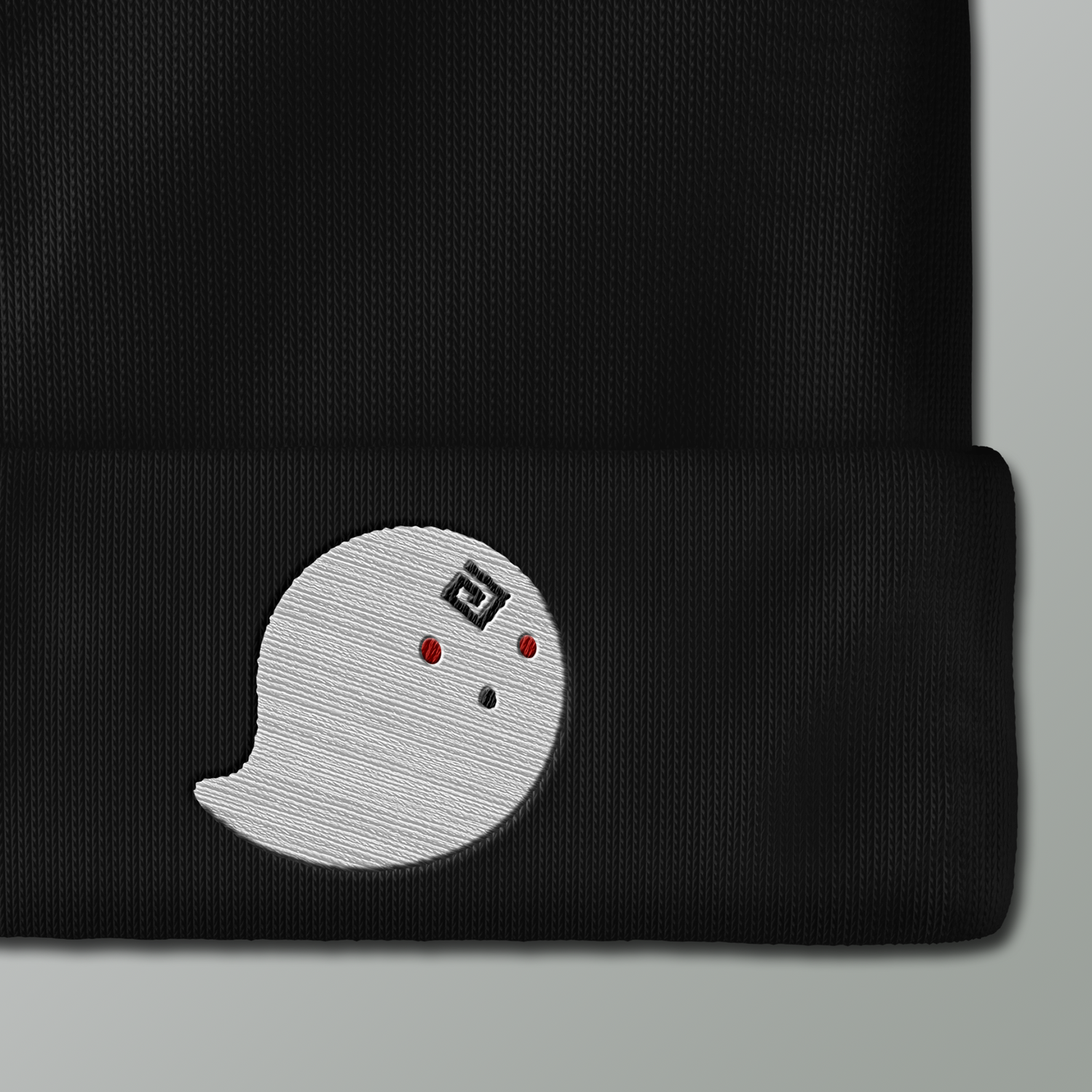 Ghostly Black Spirit Embroidered Beanie