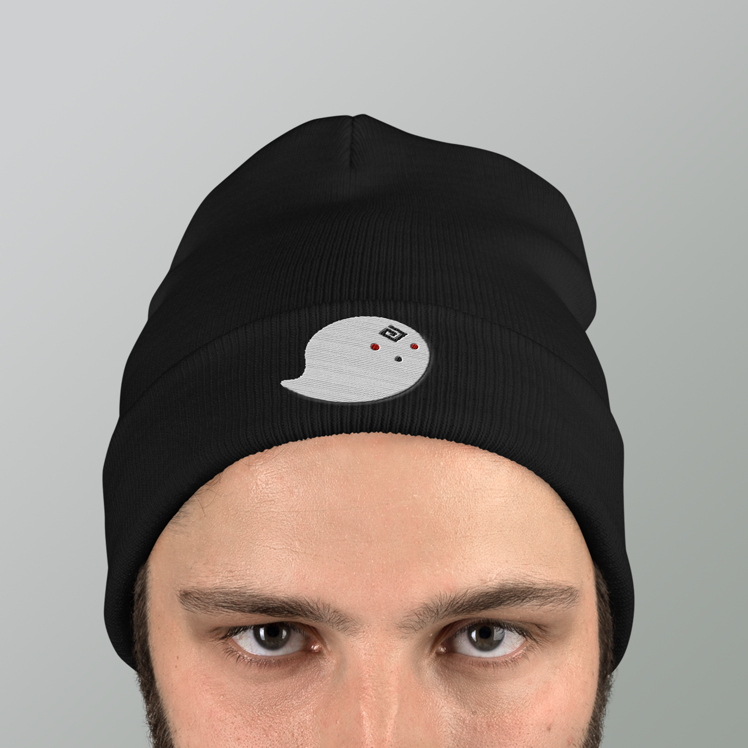 Ghostly Black Spirit Embroidered Beanie